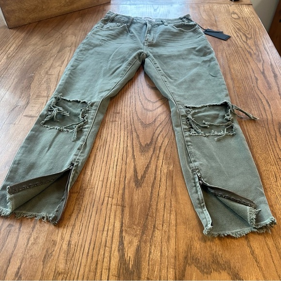 NWT One Teaspoon Freebirds Distressed High Waisted Pants Jeans Super Khaki Sz 27 - Picture 7 of 16